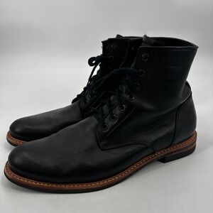 Nisolo Black Leather Lace Up Boots Mens Plain Toe Size 11.5 Moto Rugged Workwear